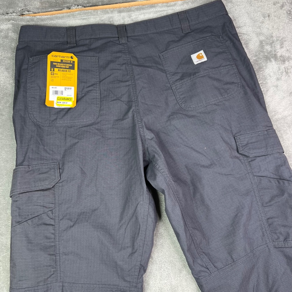 Carhartt Force Relaxed Fit Ripstop Cargo Work Pants Mens 42x32 Gray Straight Leg
